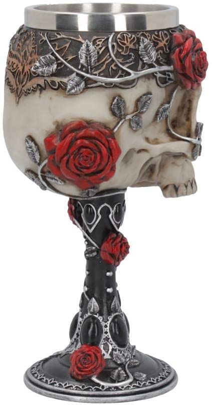 Nemesis Now B4327M8 Gothic Roses Goblet 18cm Black, Resin w/stainless steel inse