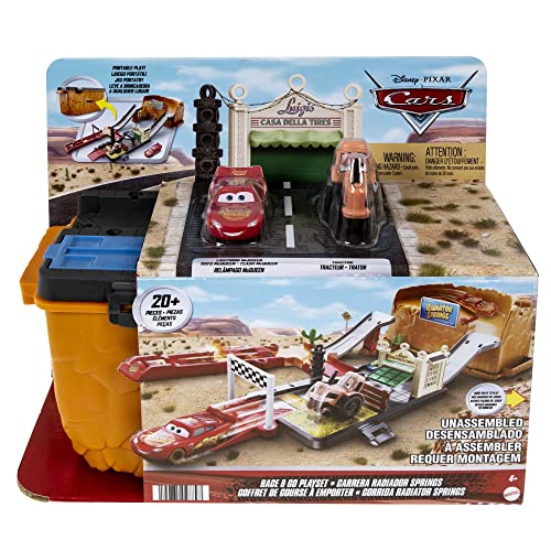 Disney und Pixar Cars Race &amp; Go Spielset mit Aufbewahrungswanne und 1 Auto