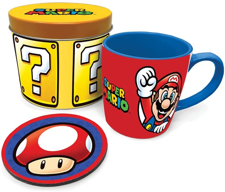 Super Mario Gift Set with Mug and Coaster in Reusable Gift Tin - Official Mercha