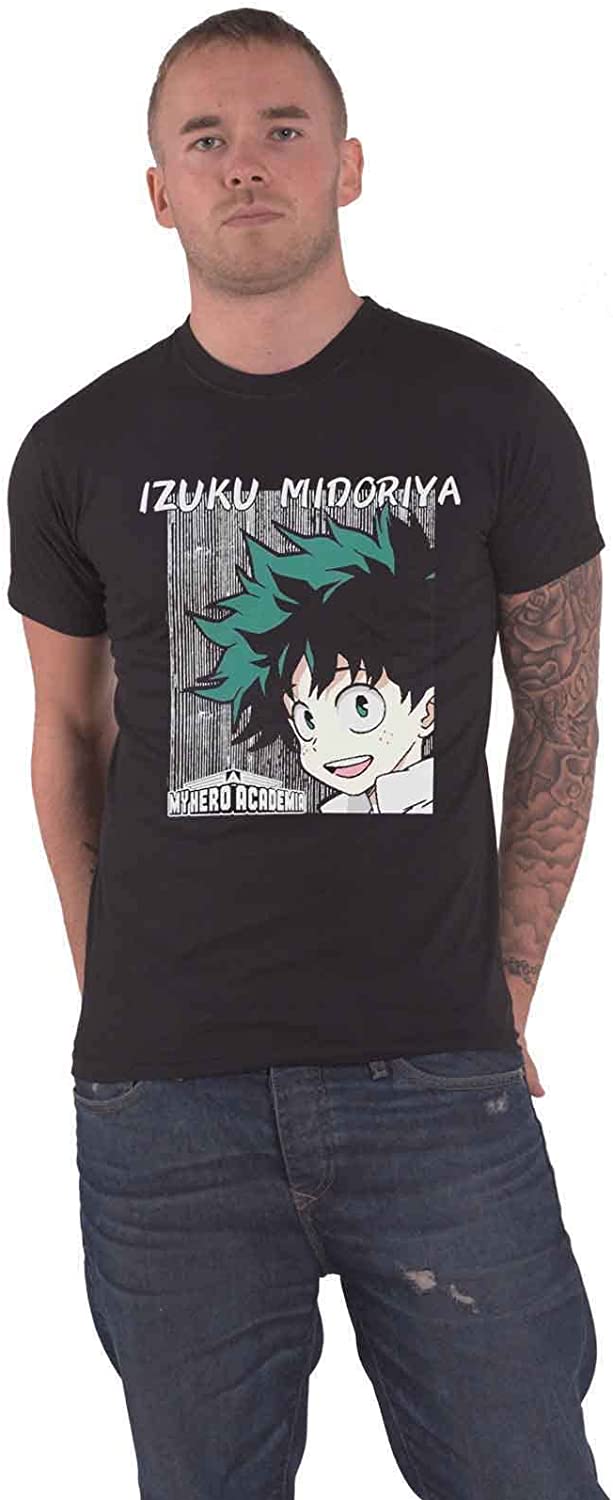 Difuzed Men My Hero Academia-Ts773775mha Izuku Midoriya Face L T-Shirt, Multi-Co