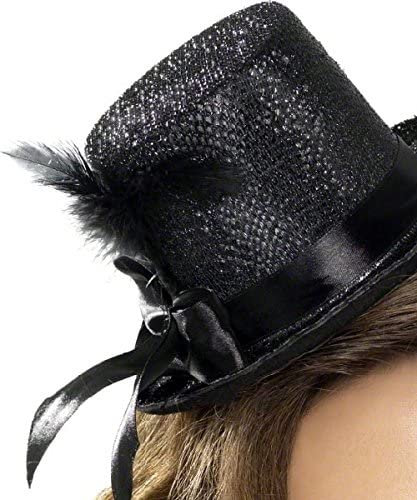 Smiffys Mini Tophat, Black, with Black Ribbon and FeatherLadies