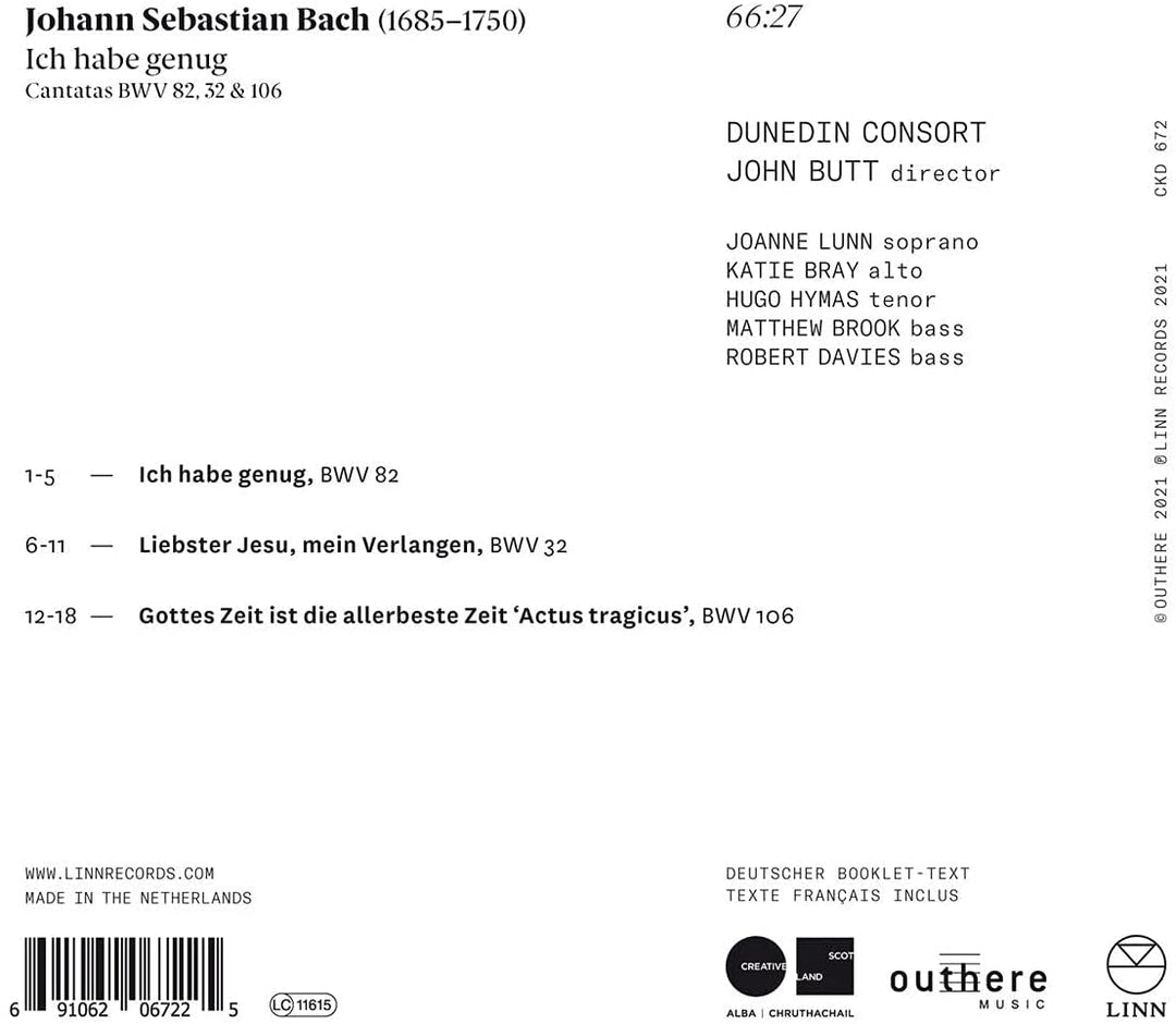 Bach: Ich habe genug. Kantaten BWV 32, 82 &amp; 106 [Audio-CD]
