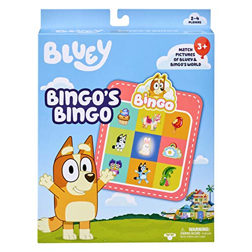 Bluey Bingo's Bingo Card Game: 4 Double-Sided Bingo Cards, 48 Bingo Chips, 12 Bi