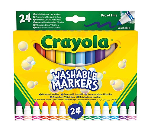 Crayola 24 Washable Fine Tip Assorted School Leisure Marker Pens, Coloured Maxi