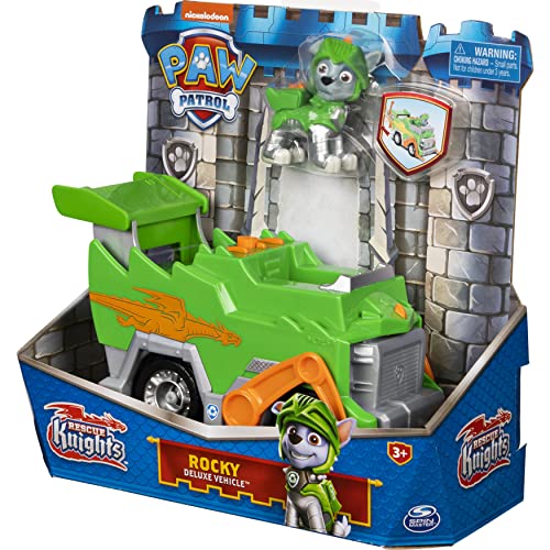 PAW PATROL 6063588, Rescue Knights Rocky Transforming Car with Collectible Action Figure