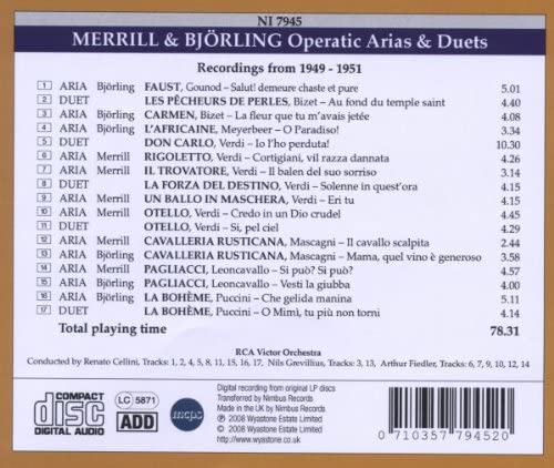 Jussi Björling & Robert Merrill - Operatic Arias and Duets (1949-1951) [Audio CD]