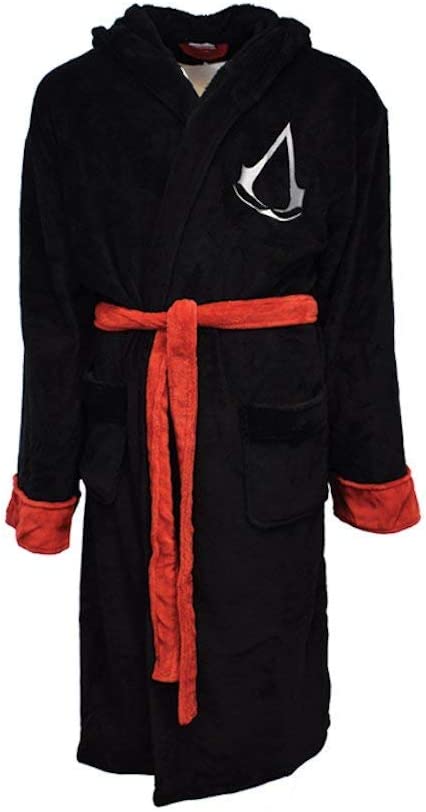 Groovy Assassin's Creed Hooded Bathrobe, Polyester, Black, One Size