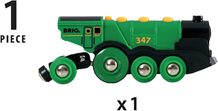 BRIO World Big Green Action Locomotive Battery Powered Wooden Train for Kids Age 3 Years and Up - Compatible with all BRIO Railway Sets & Accessories