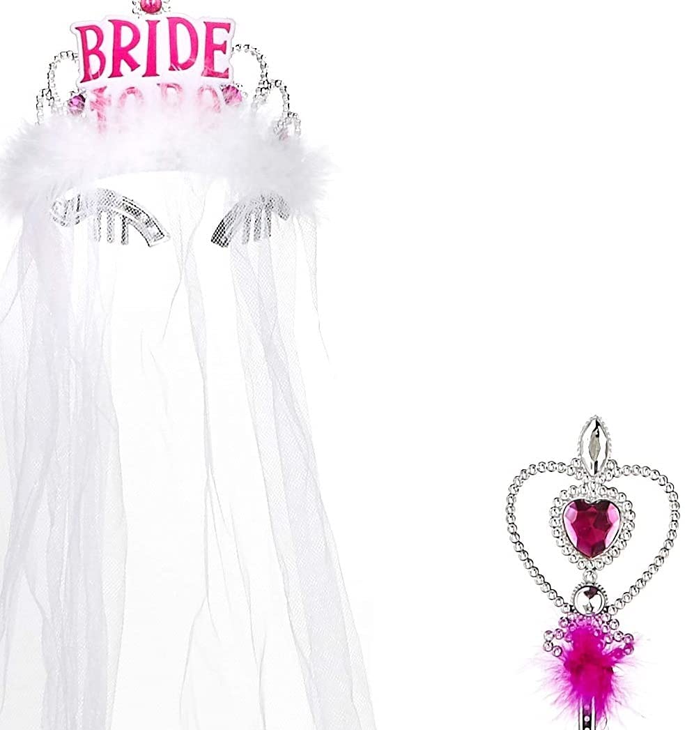 Smiffys Hen Party Kit with Bride To Be Tiara with Veil L-Plate Badge and Wand
