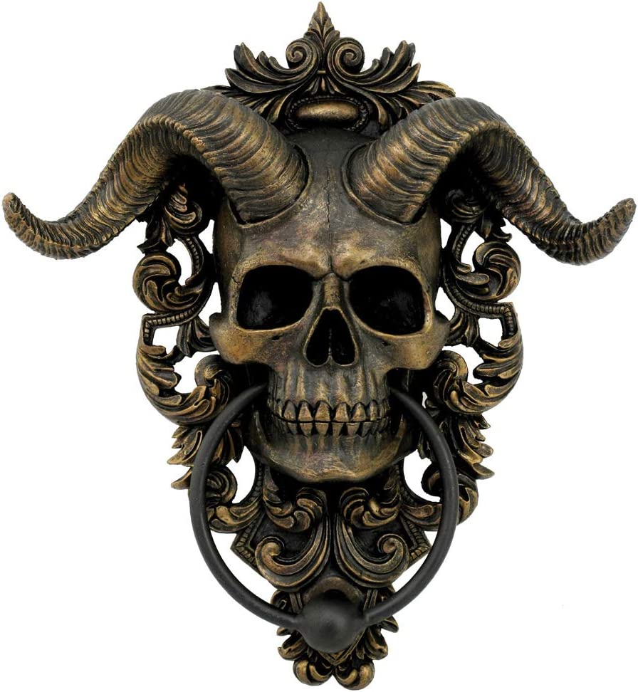 Nemesis Now Diabolus Horned Skull Door Knocker, Gold, 25cm