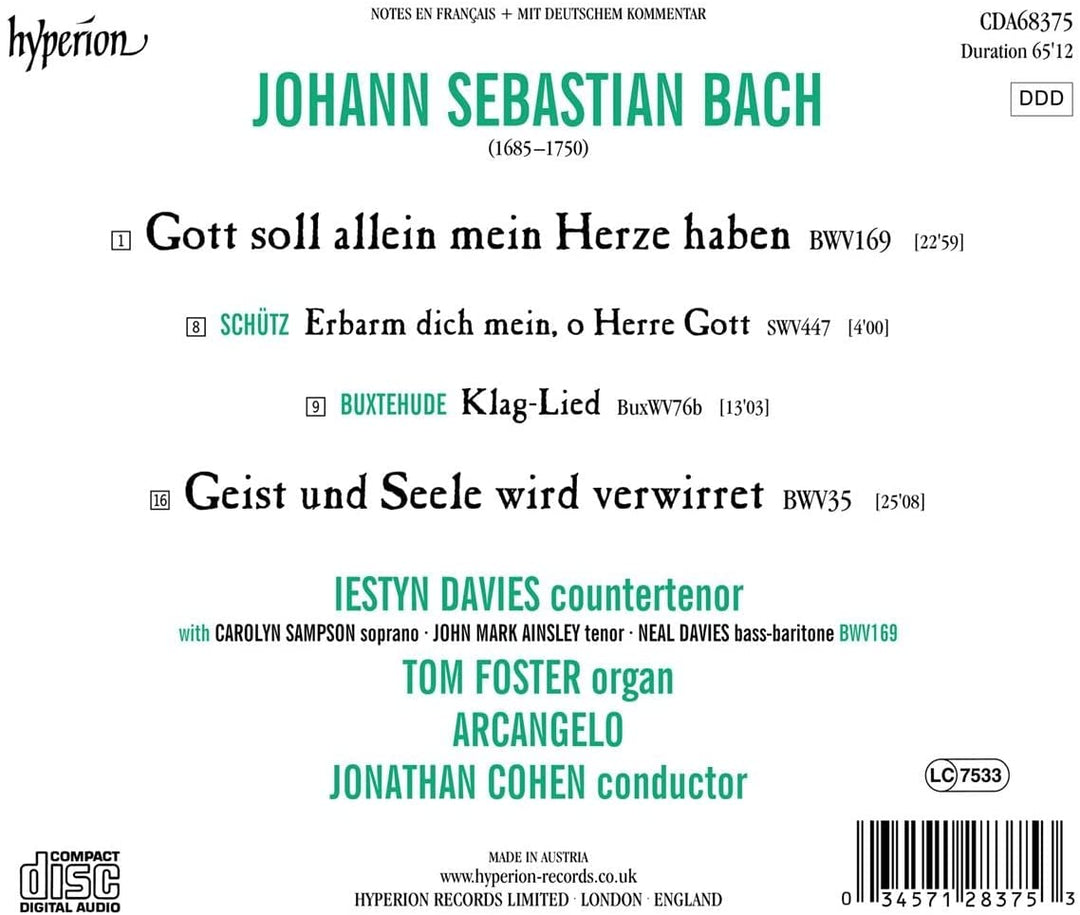 Bach: Kantaten Nr. 35 und 169 [Iestyn Davies; Erzengel; Jonathan Cohen] [Hyperion Records A68375] [Audio CD]