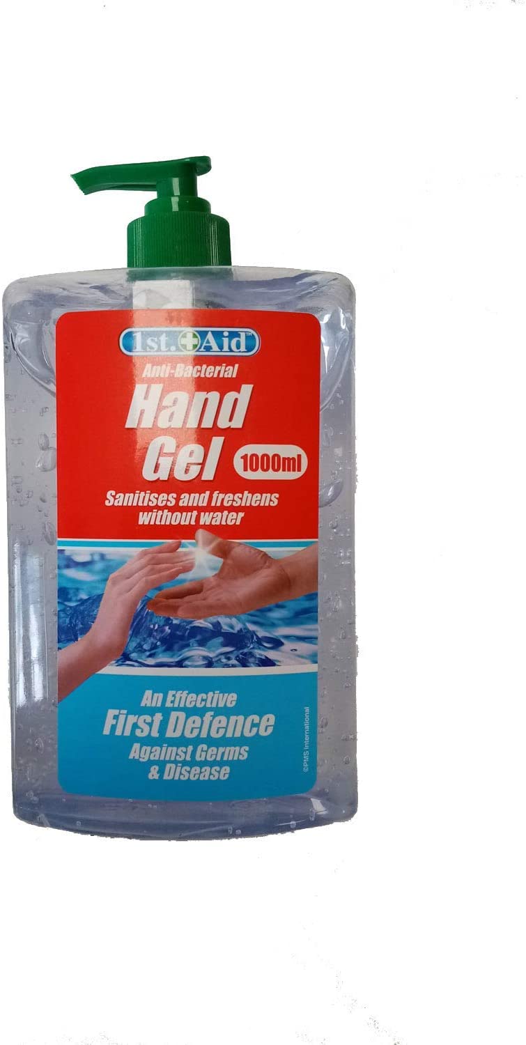 First Aid 1 Litre 60% Alcohol Antibac Germ Hand Gel Cleanser Pump Top Bottle