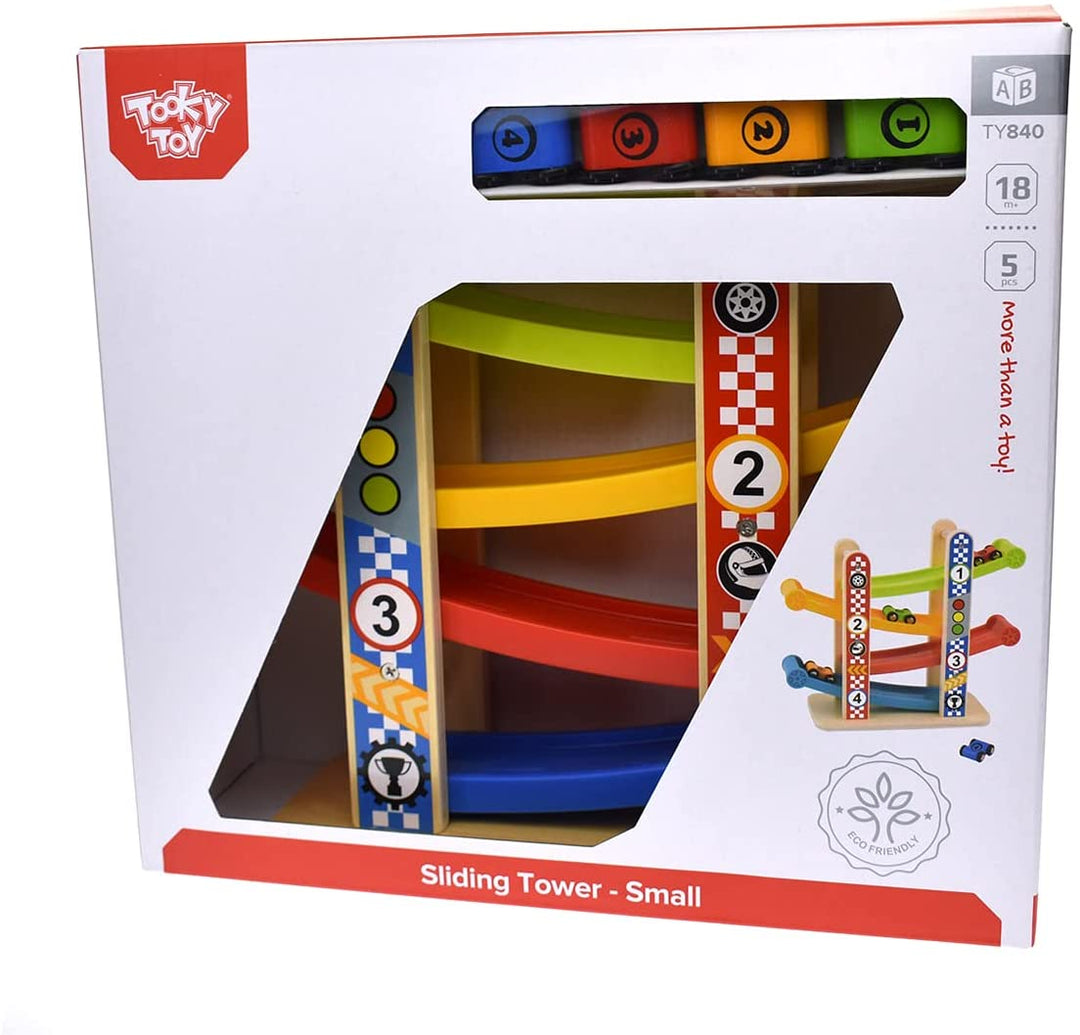 Tooky Toy 921 TY840 EA Wooden Sliding Tower-Small, Multicolour