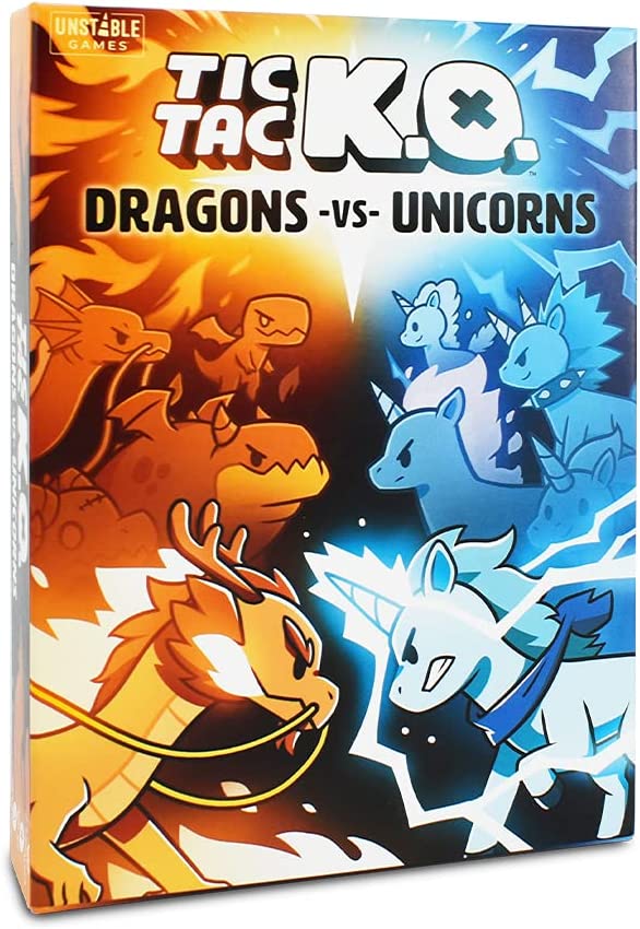 TeeTurtle | Tic Tac KO: Dragons vs Unicorns | Card Game | Ages 8+ | 2-4 Players