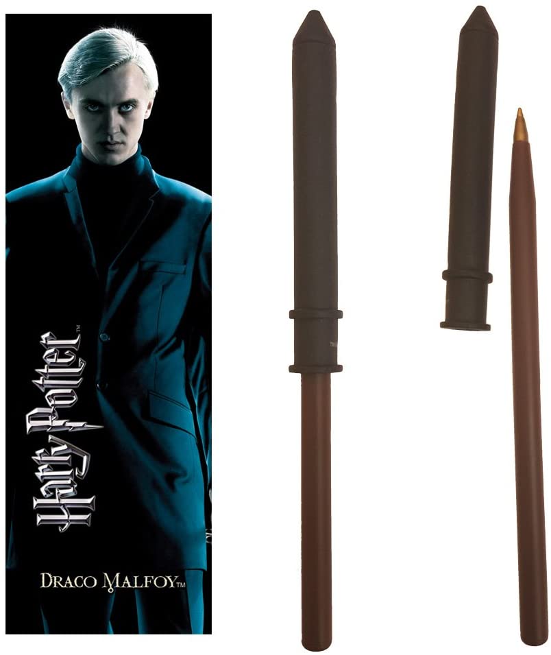 The Noble Collection Harry Potter Draco Malfoy Wand Pen and Bookmark - 9in (23cm) Stationery Pack - Officially Licensed Film Set Movie Props Wand Gifts