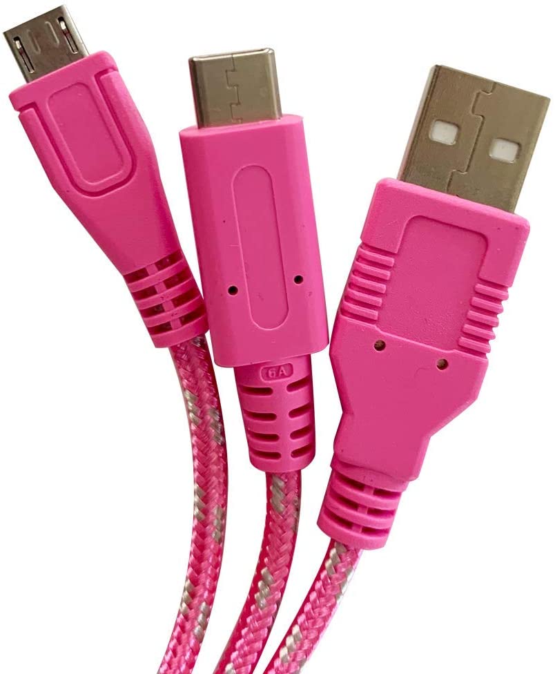 Unicorn Friends 4 Metre Braided 2-in-1 Play & Charge Cable - Includes USB Type C and USB Micro Connectors (PS4, Xbox One, Switch, Stadia)