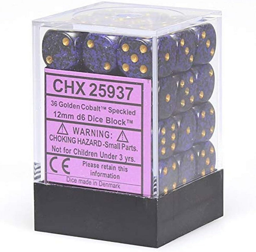 DND Dice Set-Chessex D&D Dice-12mm Speckled Golden Cobalt Plastic Polyhedral Dice Set-Dungeons and Dragons Dice Includes 36 Dice
