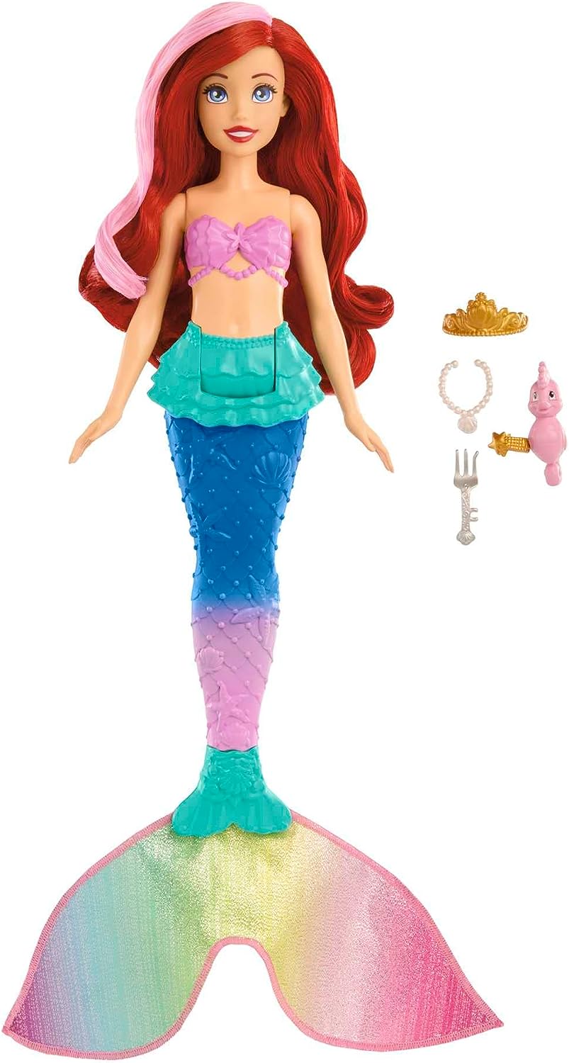 Disney Princess Toys, Ariel Swimming Mermaid Doll with Color-Change Hair and Tail