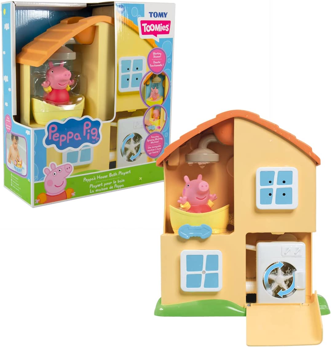 TOMY Toomies E73415 Peppa’s House Bath Playset Peppa Pig Toy Window Sprinklers &