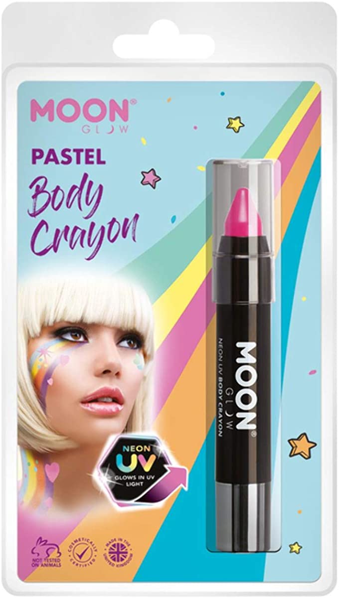 Smiffys Moon Glow Pastel Neon UV Body Crayons, Pastel Pink