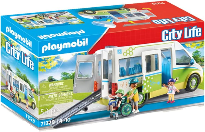 Playmobil 71329 City Life School Bus, Large school bus with sliding door and folding ramp for wheelchair