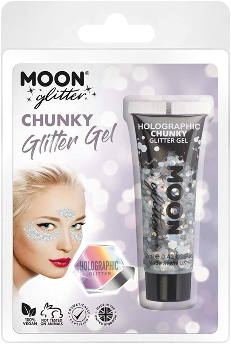 Smiffys Moon Glitter Holographic Chunky Glitter Gel, Sil