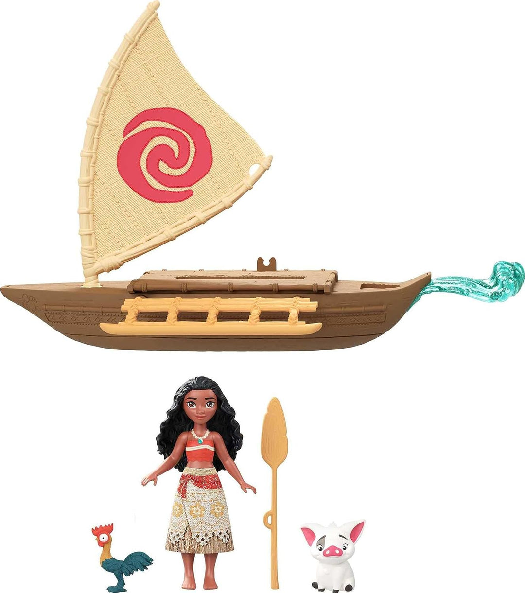 Disney Princess Toys, Moana Small Doll and Floating Boat with 2 Friend Figures
