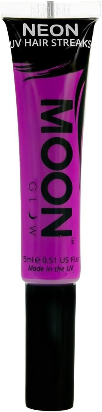 Moon Glow - Neon UV Hair Color Streaks 15ml Purple - Hair Mascara - Temporary wash out hair colour dye - Glows brightly under UV Lighting!