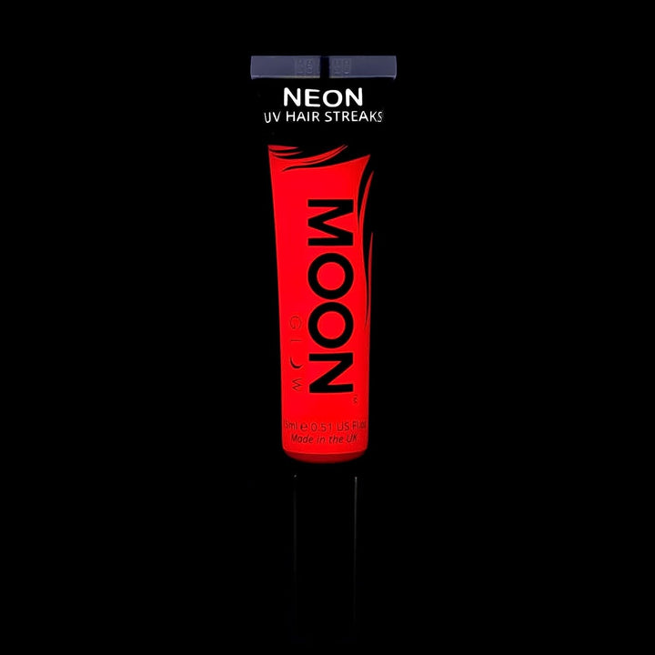 Moon Glow - Neon UV Hair Color Streaks 15ml Red - Hair Mascara - Temporary wash out hair colour dye - Glows brightly under UV Lighting!