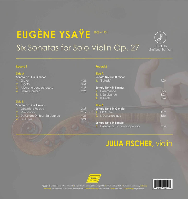 Ysaÿe: Six Sonatas for Solo Violin [Julia Fischer] [Hanssler Classics: HC20051] [Vinyl]