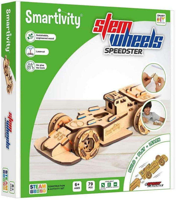 Stem Wheels Speedster Wooden Construction Kit, Build Play & Learn, 102 Pieces, A