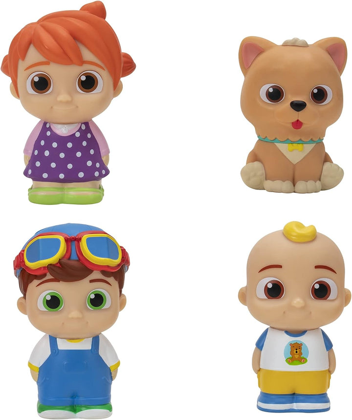 Cocomelon 4 Figure Pack - JJ & Family Figure Set - Family and Friends - Includes JJ, YoYo, Tomtom, and Bingo The Dog - Toys for Kids