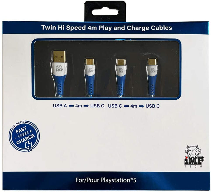 iMP Tech PS5 High Speed 4 Metre Play & Charge Cable Twin Pack (PS5)