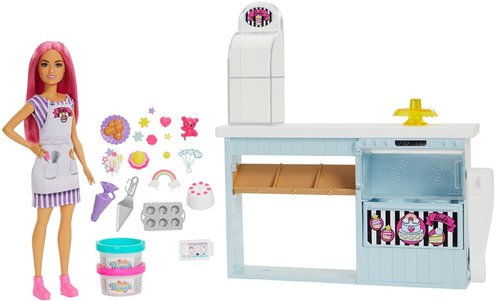 Barbie Bakery Playset with 12 in Petite Doll, Pink Hair, Bakery Station, Cake Ma