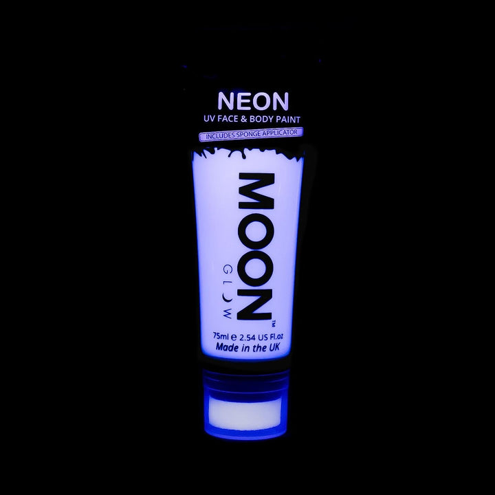 Moon Glow Supersize 75 ml Neon-UV-Gesichts- und Körperfarbe – Weiß – mit Schwammapplikator