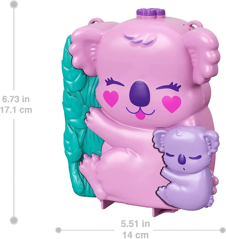 Polly Pocket Koala Adventures Wearable Purse Compact with Micro Polly Doll & Friend Doll, 8 Outdoor-related Features, 5 Animals & Removable Vehicle Accessory, Great Gift for Ages 4 Years Old & Up