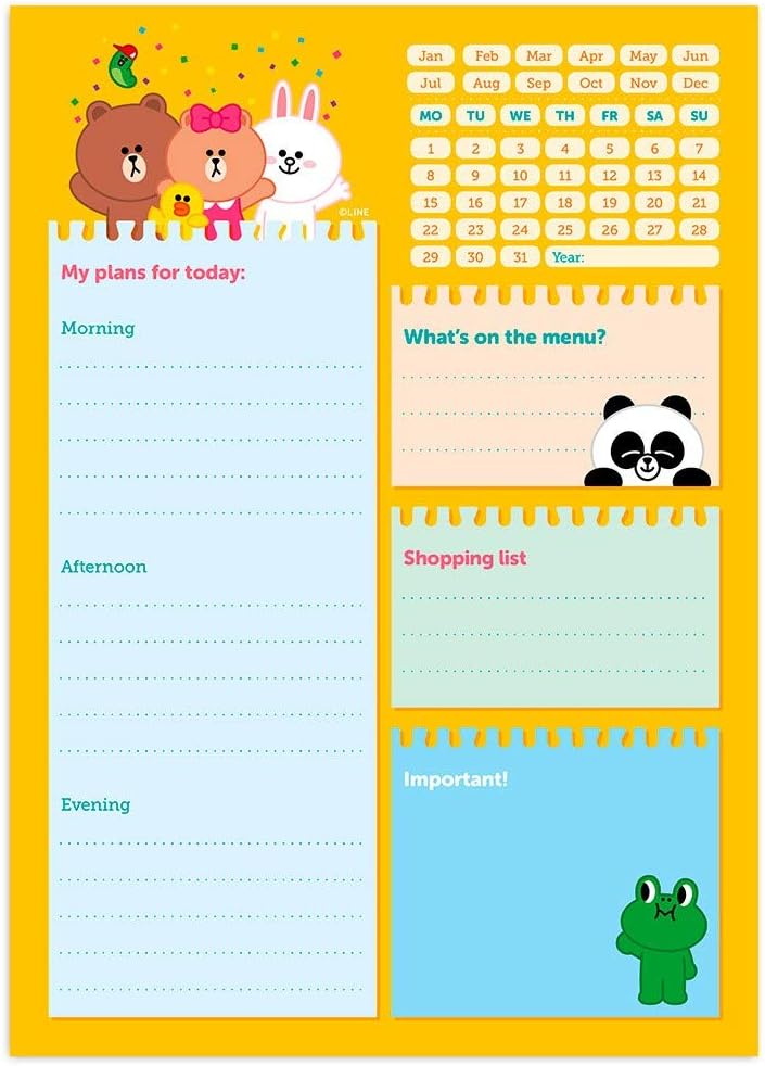 Official Line Friends Weekly Planner A5, Desk Calendar, Family Calendar, 54 Tear Off Pages