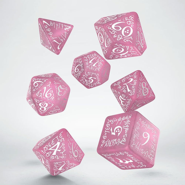 Elvish Shimmering Pink & White Dice Set by Q-Workshop, Dice Board Game