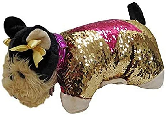 Doggie Star C-03-DS Yorkshire Plush Cushion, Gold and Pink