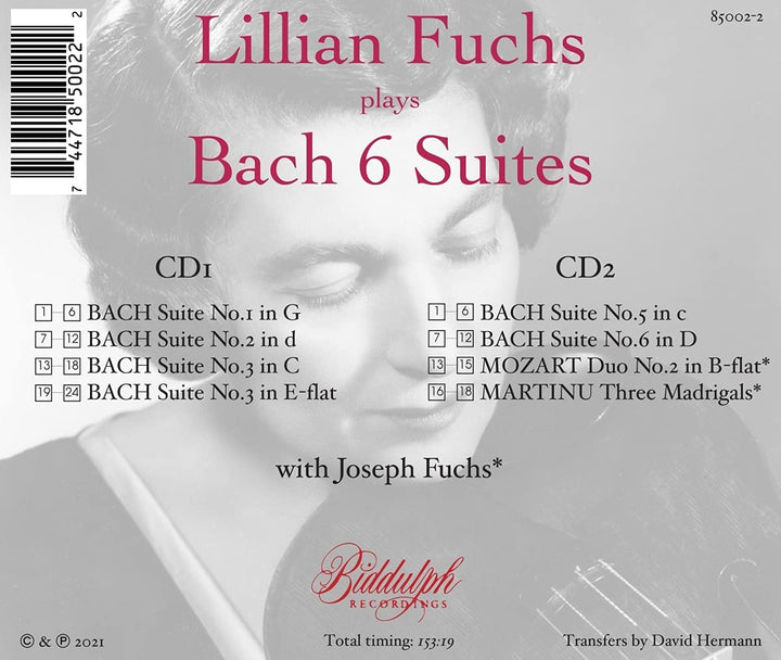 Bach: 6 Suiten [Lillian Fuchs] [Biddulph Recordings: 85002-2] [Audio CD]