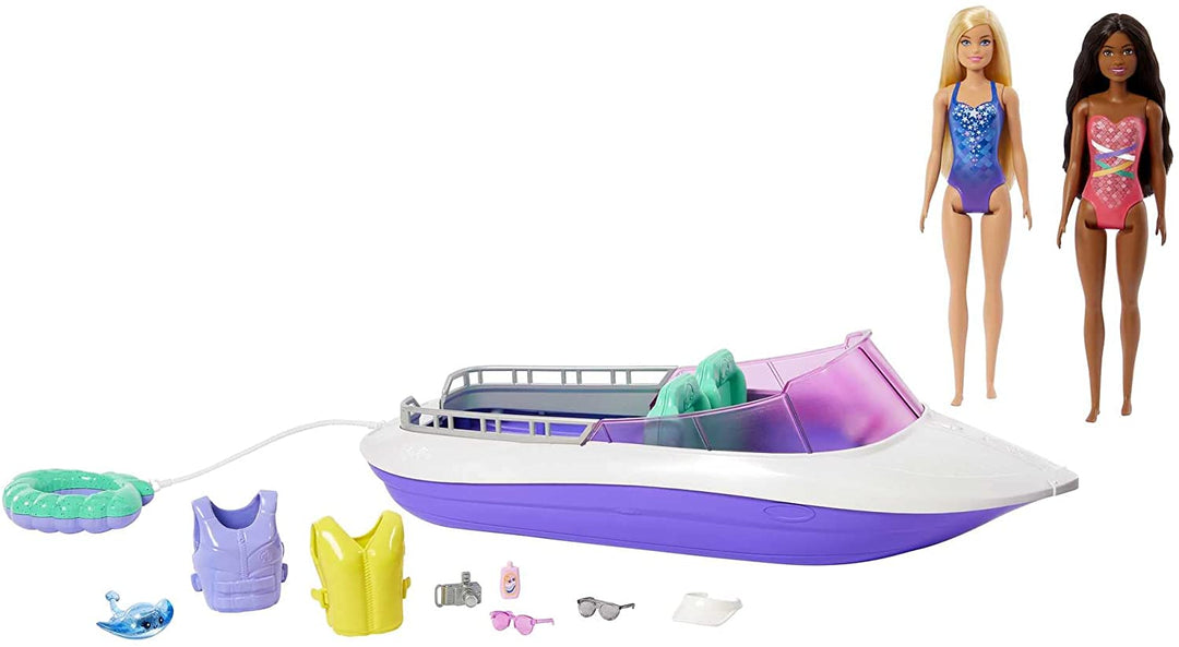 ?Barbie Mermaid Power Playset with 2 Barbie Dolls & 18-inch Floating Boat with S