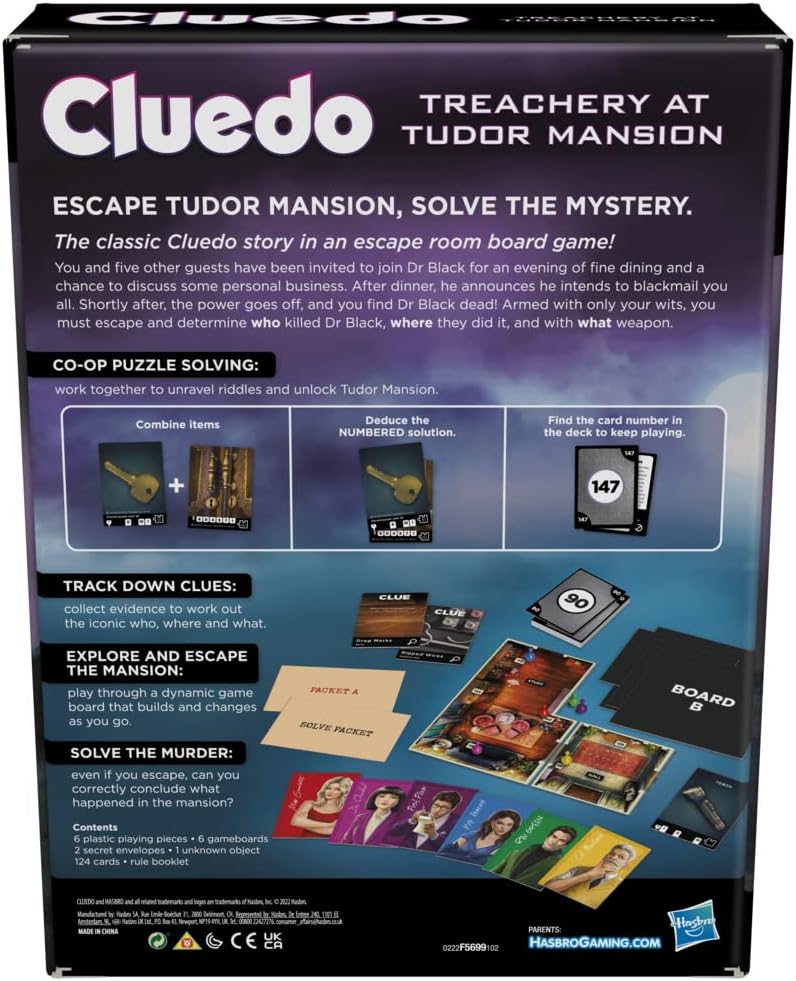 Hasbro Gaming Cluedo Treachery at Tudor Mansion, ein Escape &amp; Solve Mystery-Spiel,