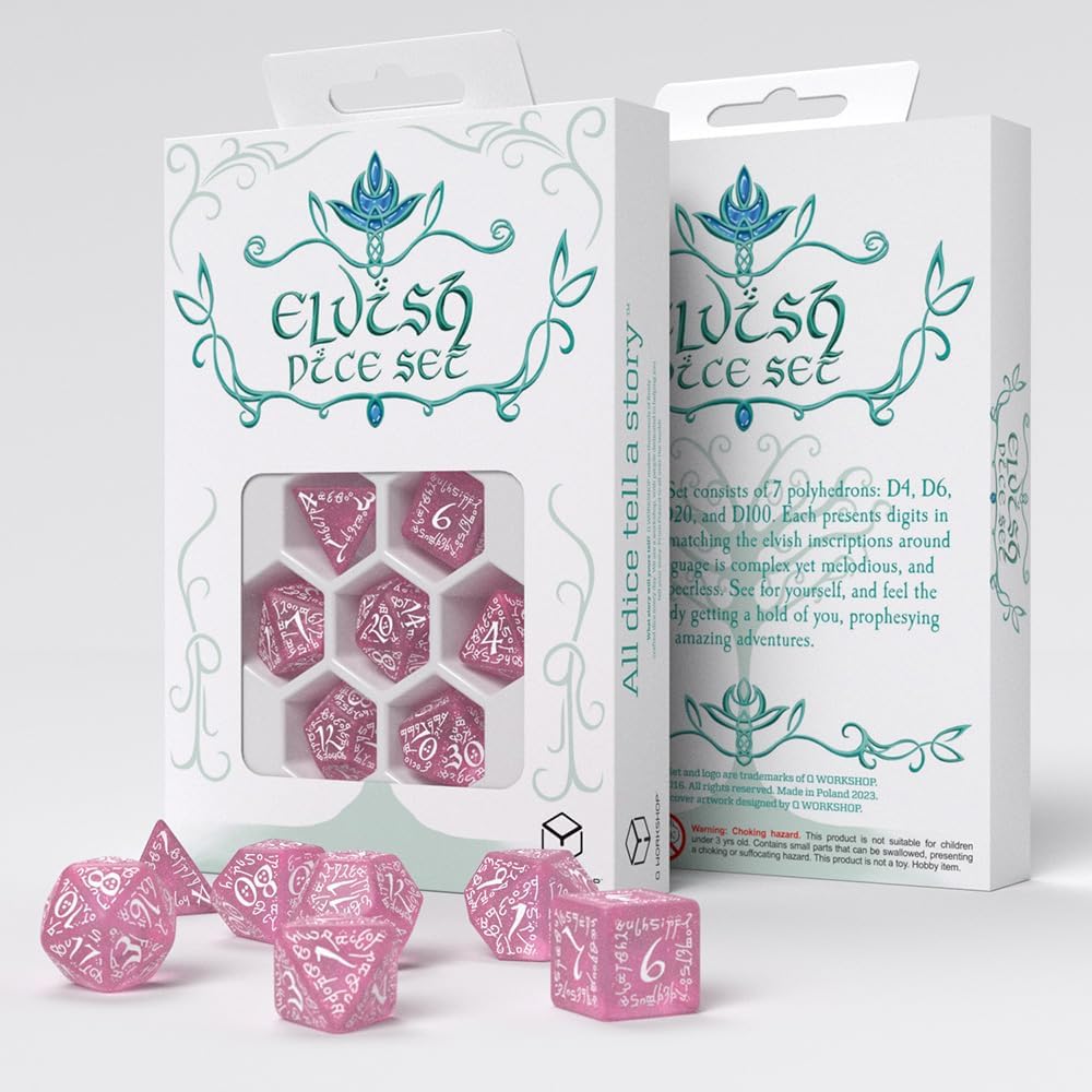 Elvish Shimmering Pink & White Dice Set by Q-Workshop, Dice Board Game