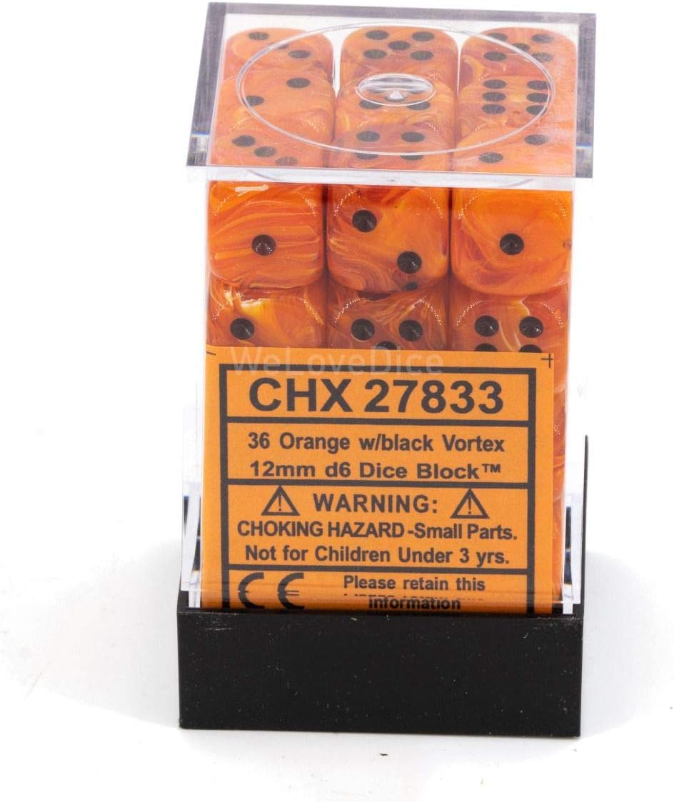 Chessex Vortex 12mm D6 Orange/Black Dice Block