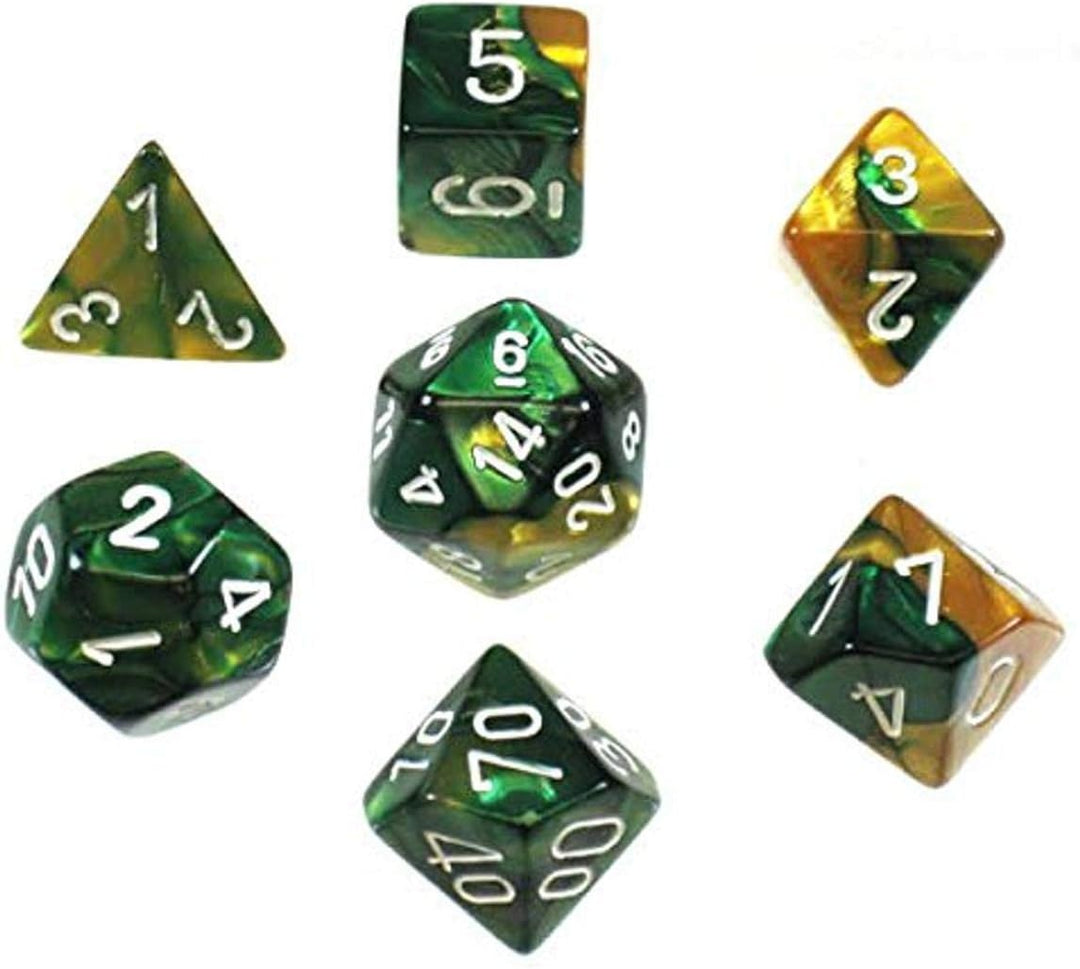 Chessex Gemini Polyhedral Gold-Green/White 7-Die Set