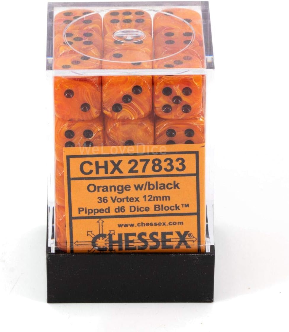 Chessex Vortex 12mm D6 Orange/Black Dice Block