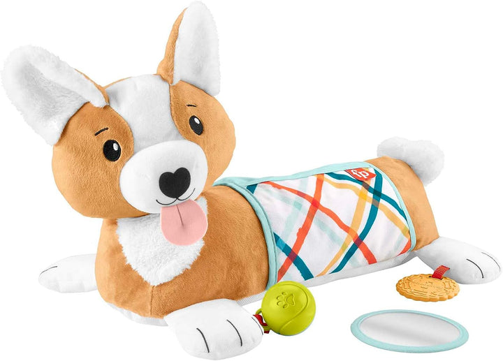 Fisher-Price Baby Tummy Time Toys, 3-in-1 Plush Puppy Wedge with BPA-Free Teeth Rattle and Mirror Toys