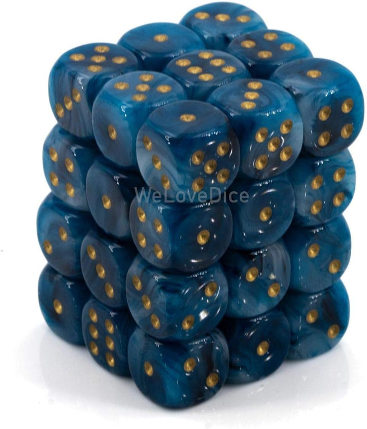 Chessex Dice d6 Sets: Phantom Teal with Gold - 12mm Six Sided Die (36) Block of Dice