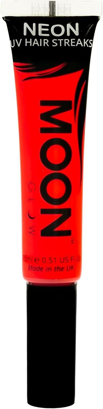 Moon Glow - Neon UV Hair Color Streaks 15ml Red - Hair Mascara - Temporary wash out hair colour dye - Glows brightly under UV Lighting!