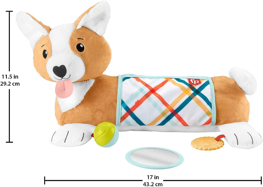 Fisher-Price Baby Tummy Time Toys, 3-in-1 Plush Puppy Wedge with BPA-Free Teeth Rattle and Mirror Toys
